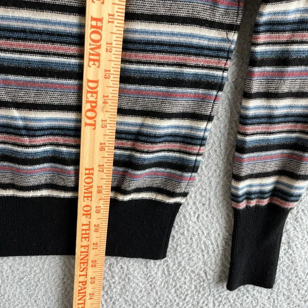 JOIE Sweater Womens Small Black Pink Blue Striped Wool Cashmere Cropped Designer